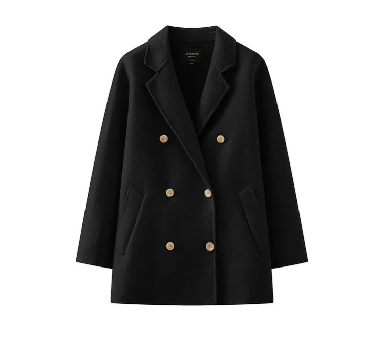 High-end suit collar double-sided woolen coat for women autumn solid color wool coat