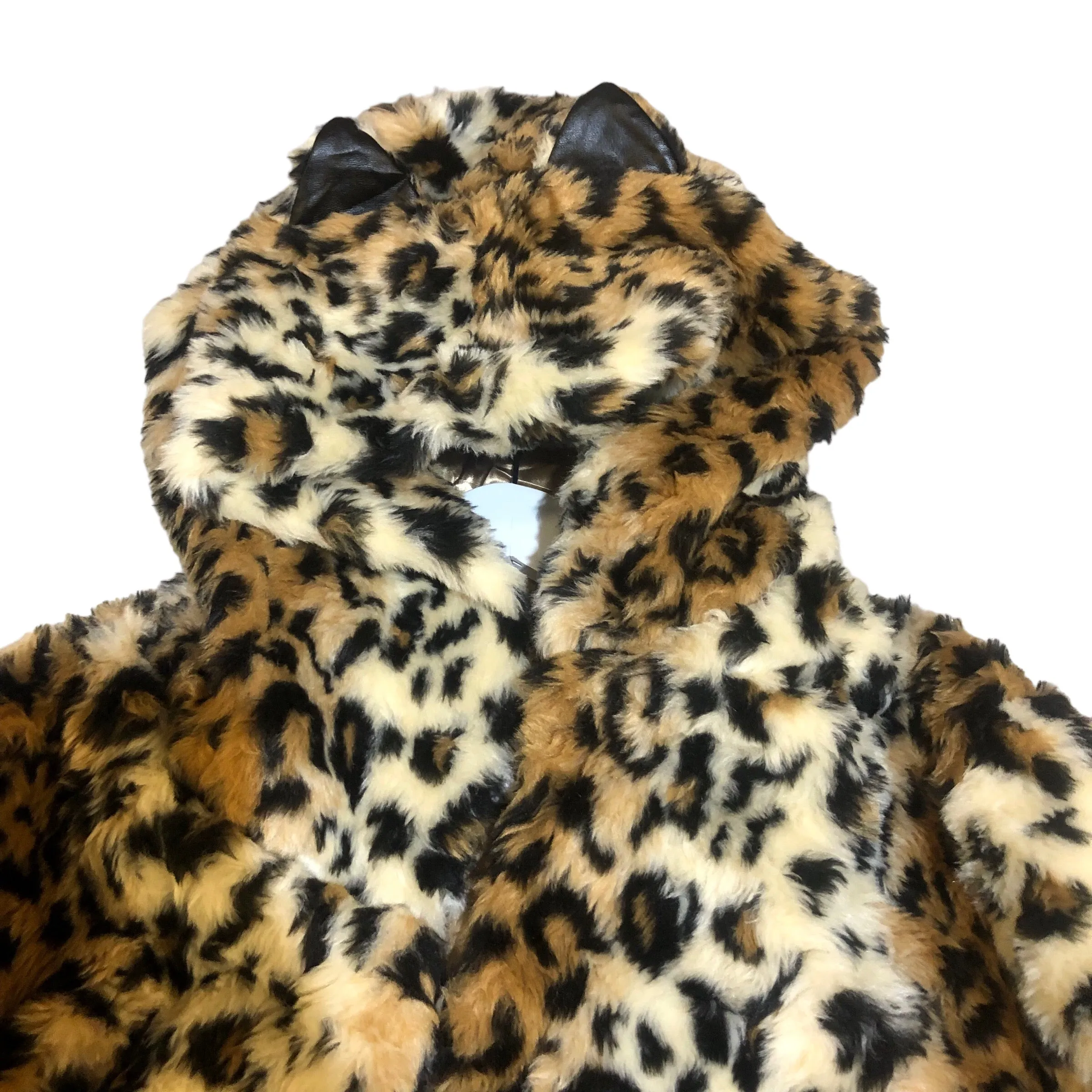 Hood with ears Leopard Faux Fur Coat