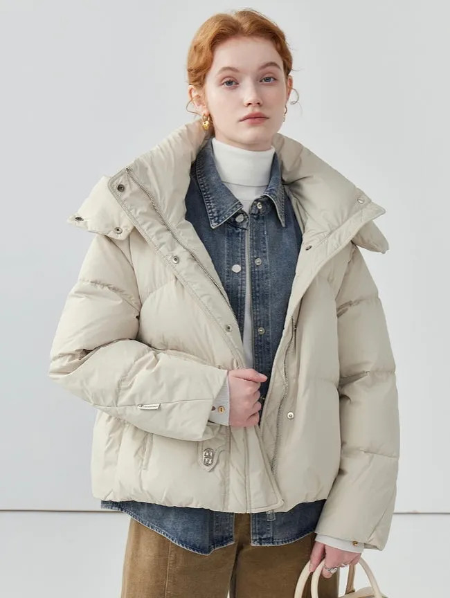 Hooded drawstring fake two-piece short down jacket women's design thickened jacket