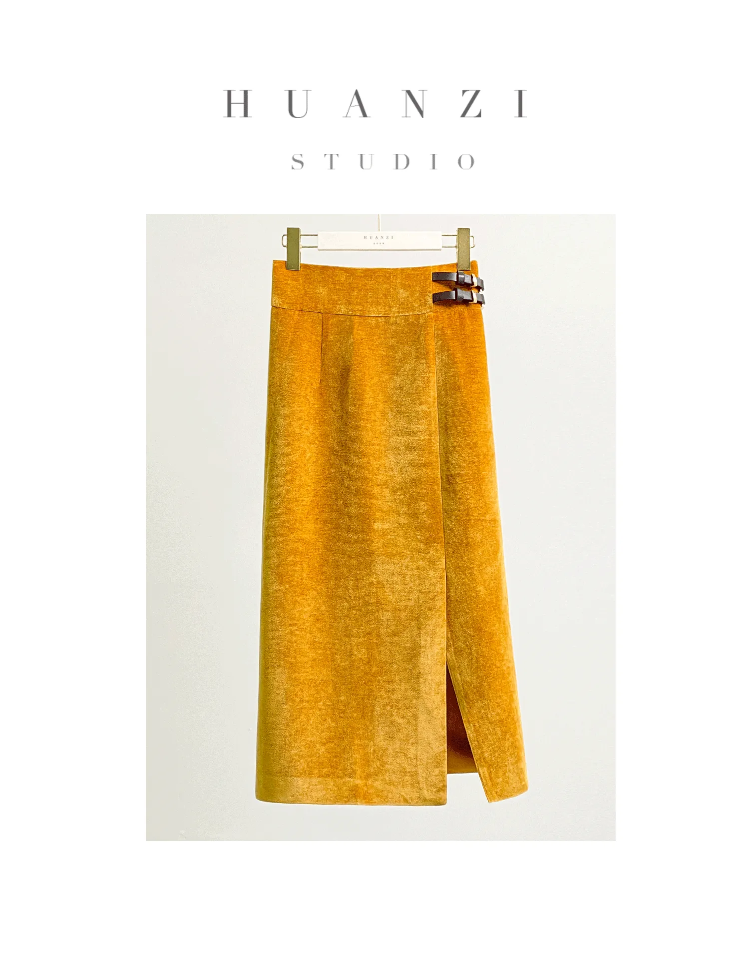 Huanzi  new French velvet fashionable high waist slim and small slit skirt female- Elvin