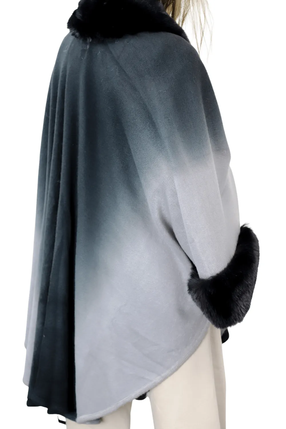 La Fiorentina Ombre Cape with Faux Trim - Black