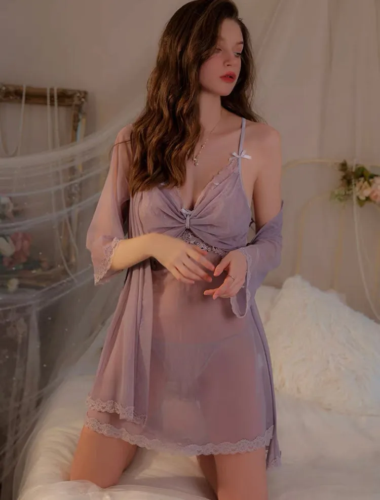 Lace Lingerie Set, Sheer Nightgown, Lace Robe, Cute Lingerie, Nightwear