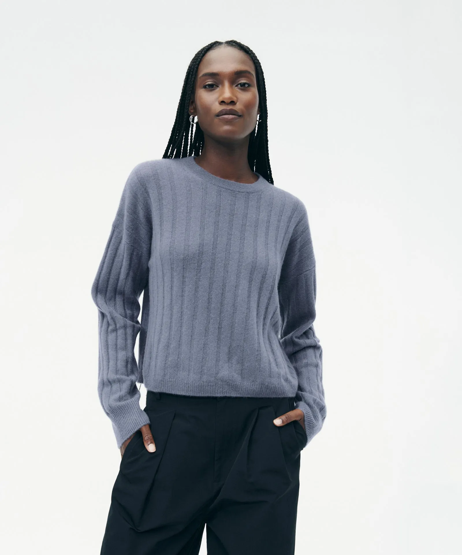 Lightweight Cashmere Ribbed Cropped Sweater