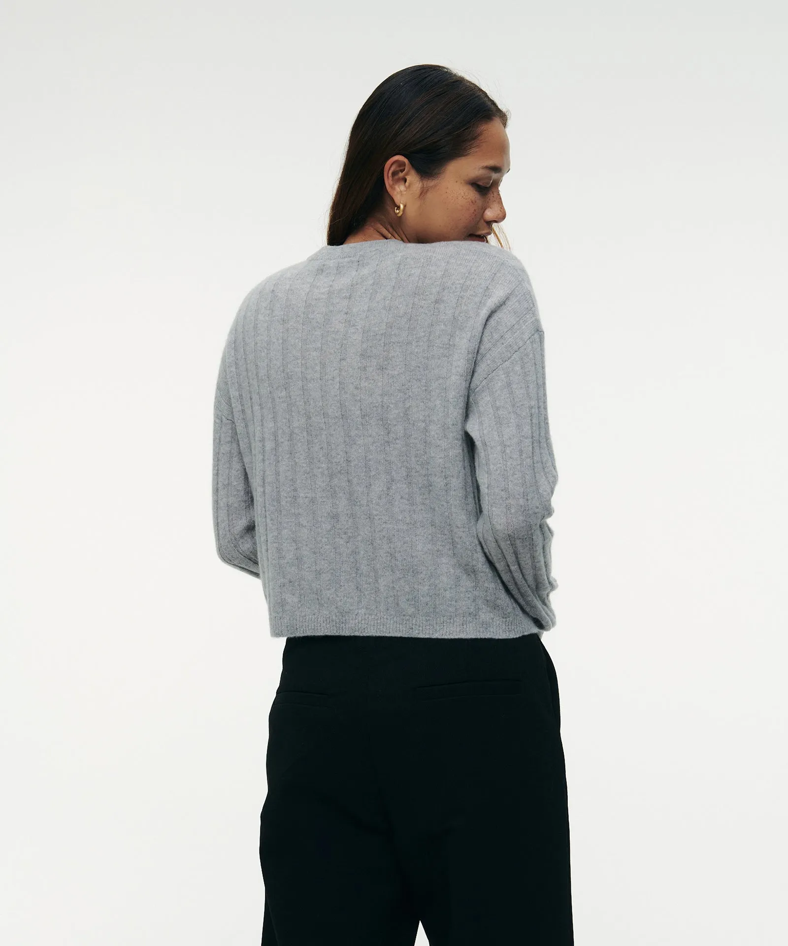 Lightweight Cashmere Ribbed Cropped Sweater