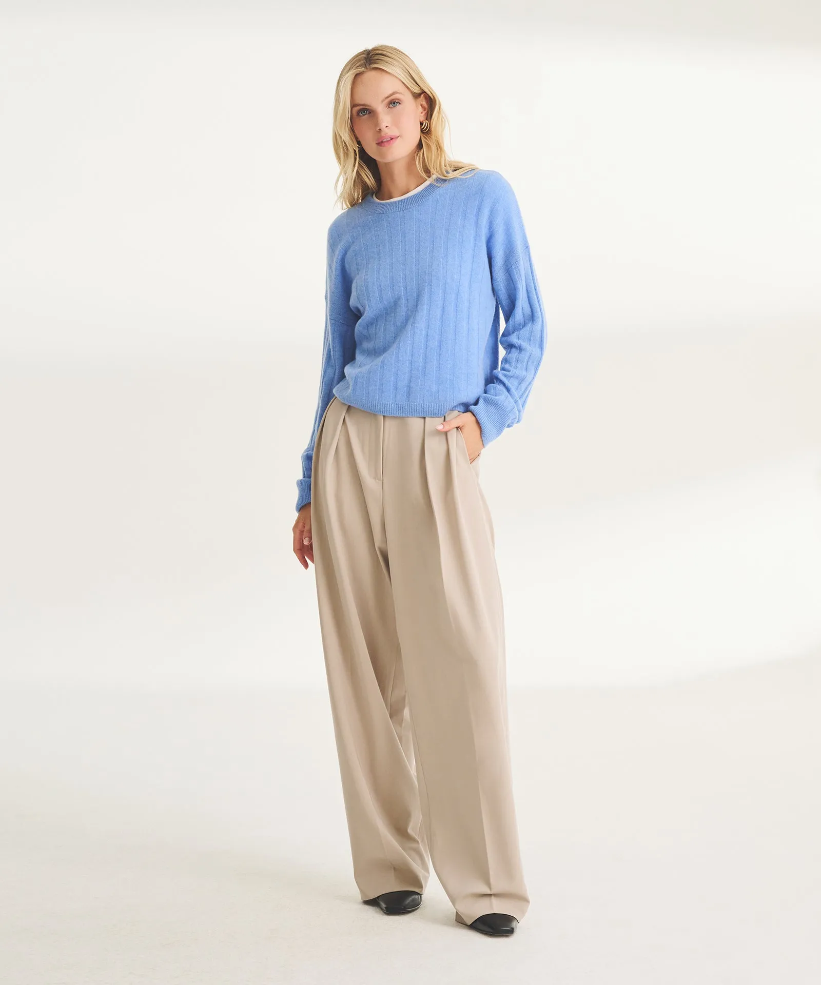 Lightweight Cashmere Ribbed Cropped Sweater