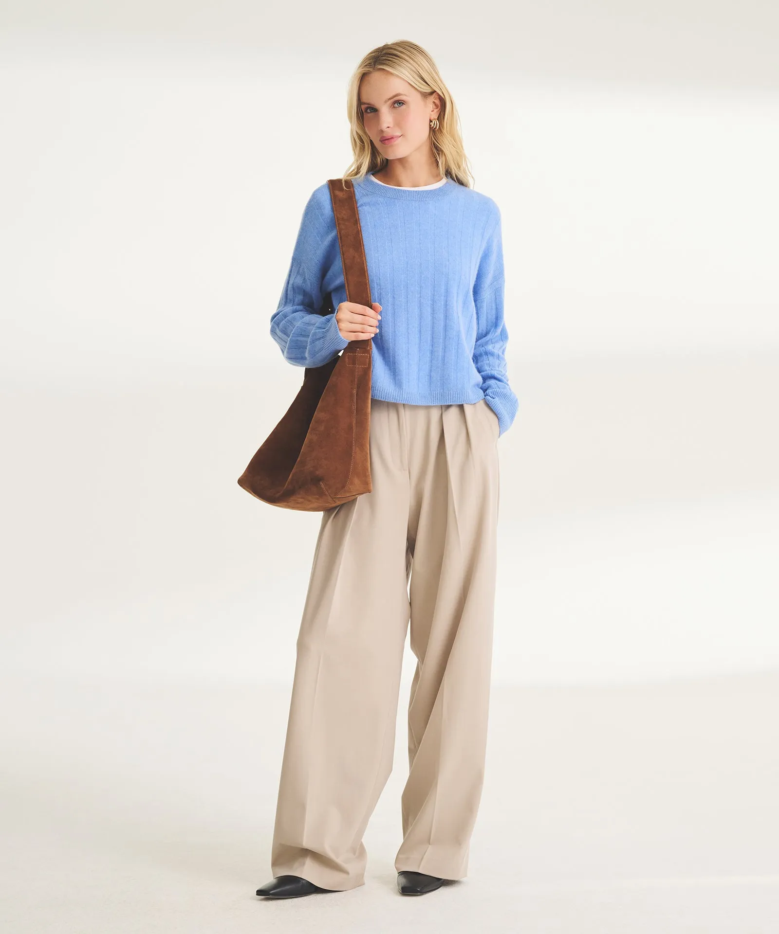 Lightweight Cashmere Ribbed Cropped Sweater