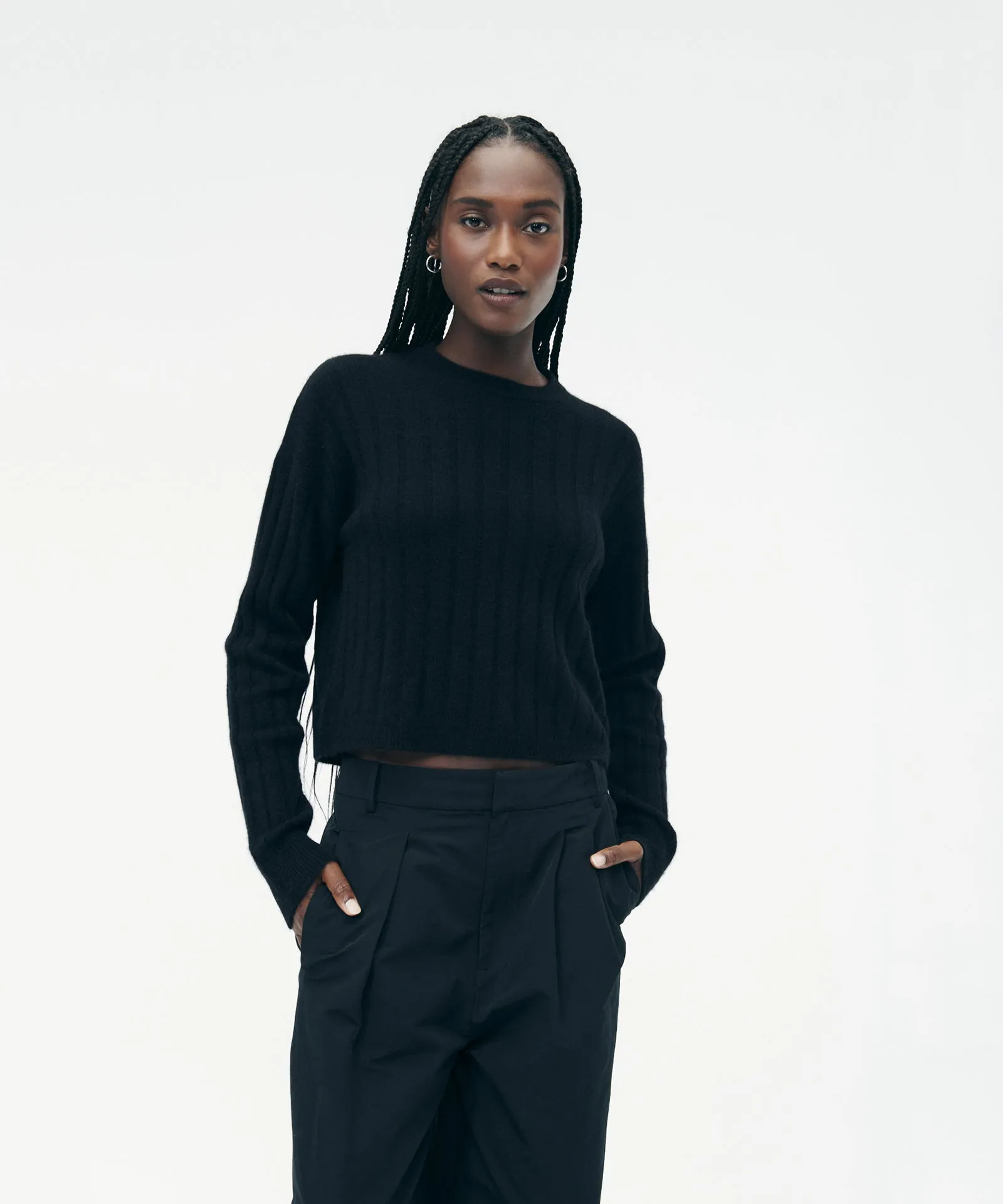 Lightweight Cashmere Ribbed Cropped Sweater