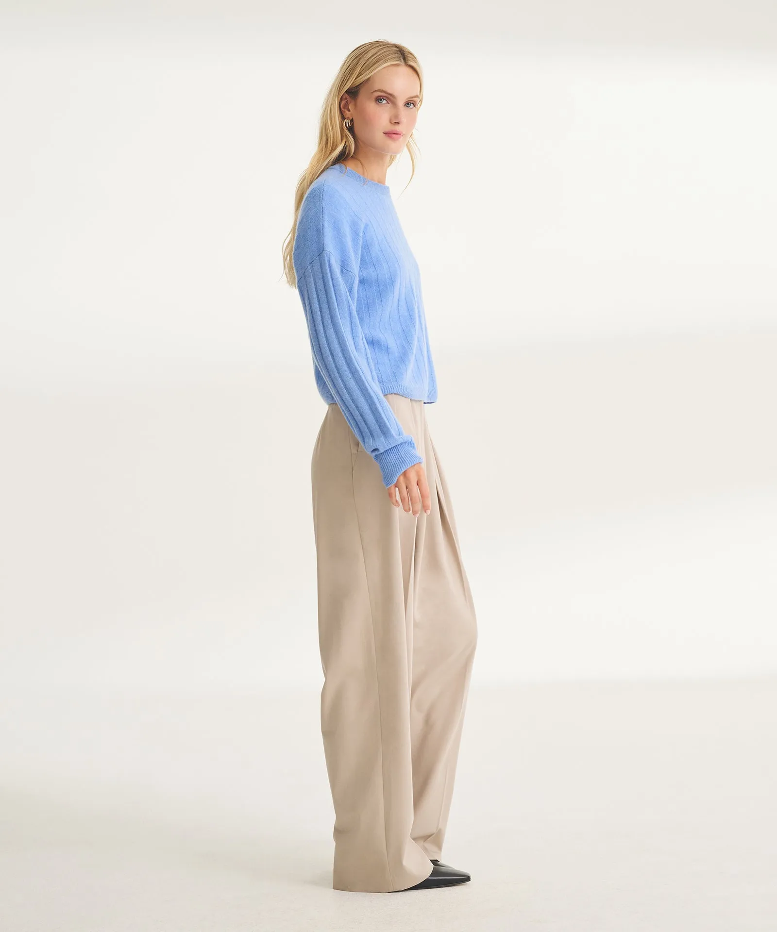 Lightweight Cashmere Ribbed Cropped Sweater