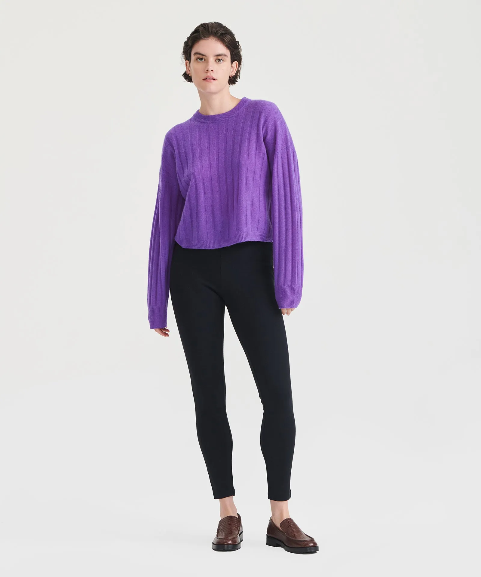 Lightweight Cashmere Ribbed Cropped Sweater