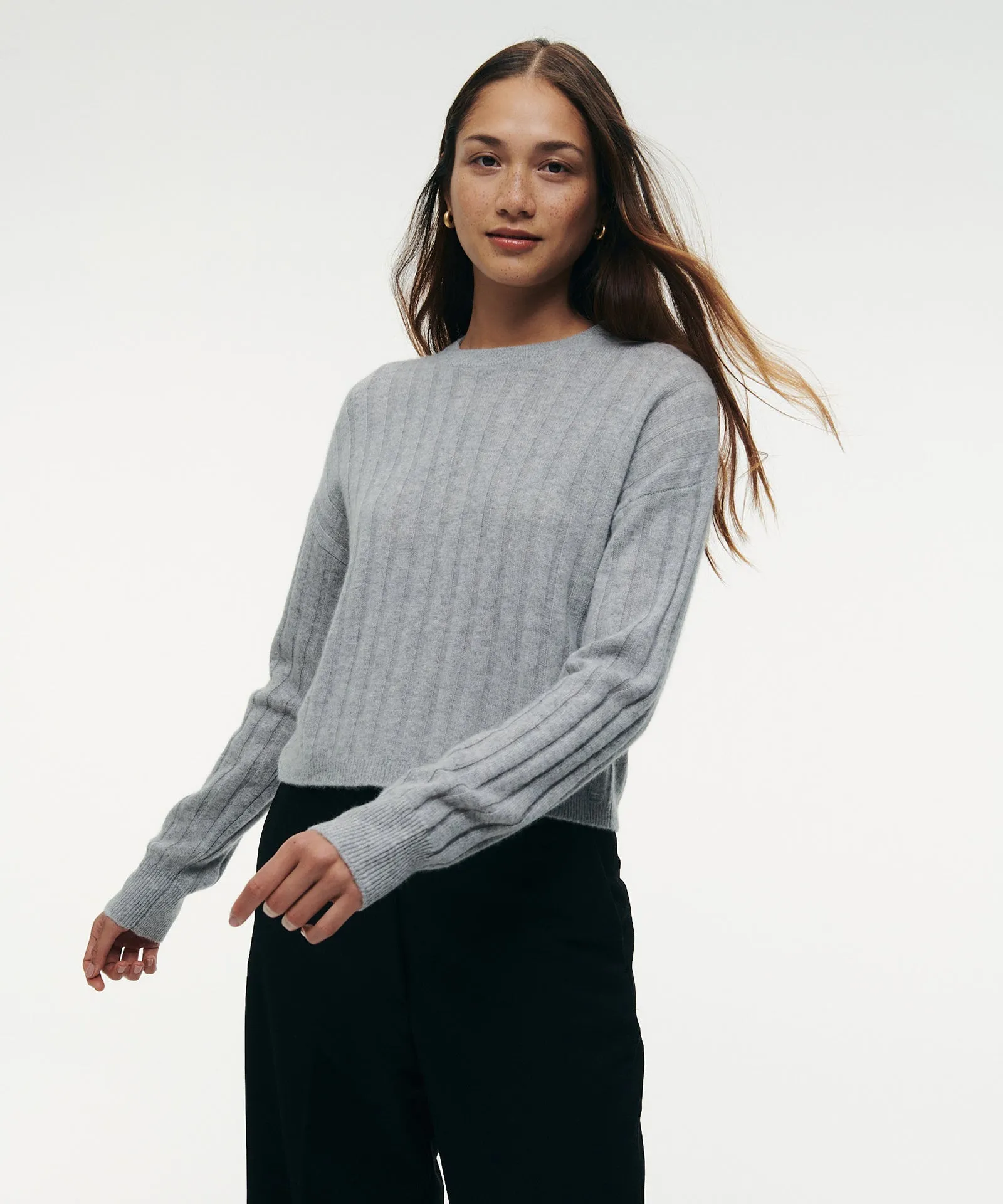 Lightweight Cashmere Ribbed Cropped Sweater