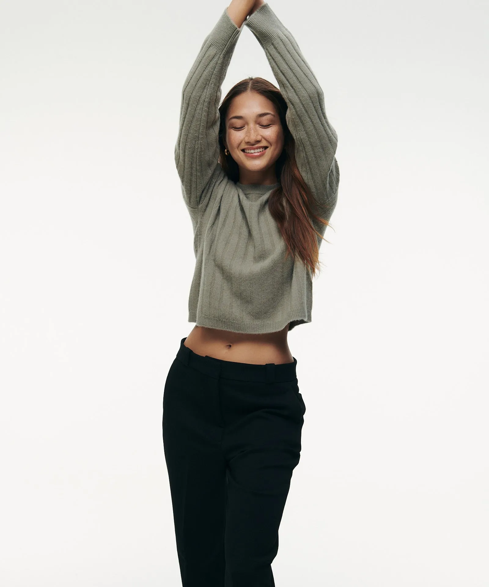 Lightweight Cashmere Ribbed Cropped Sweater