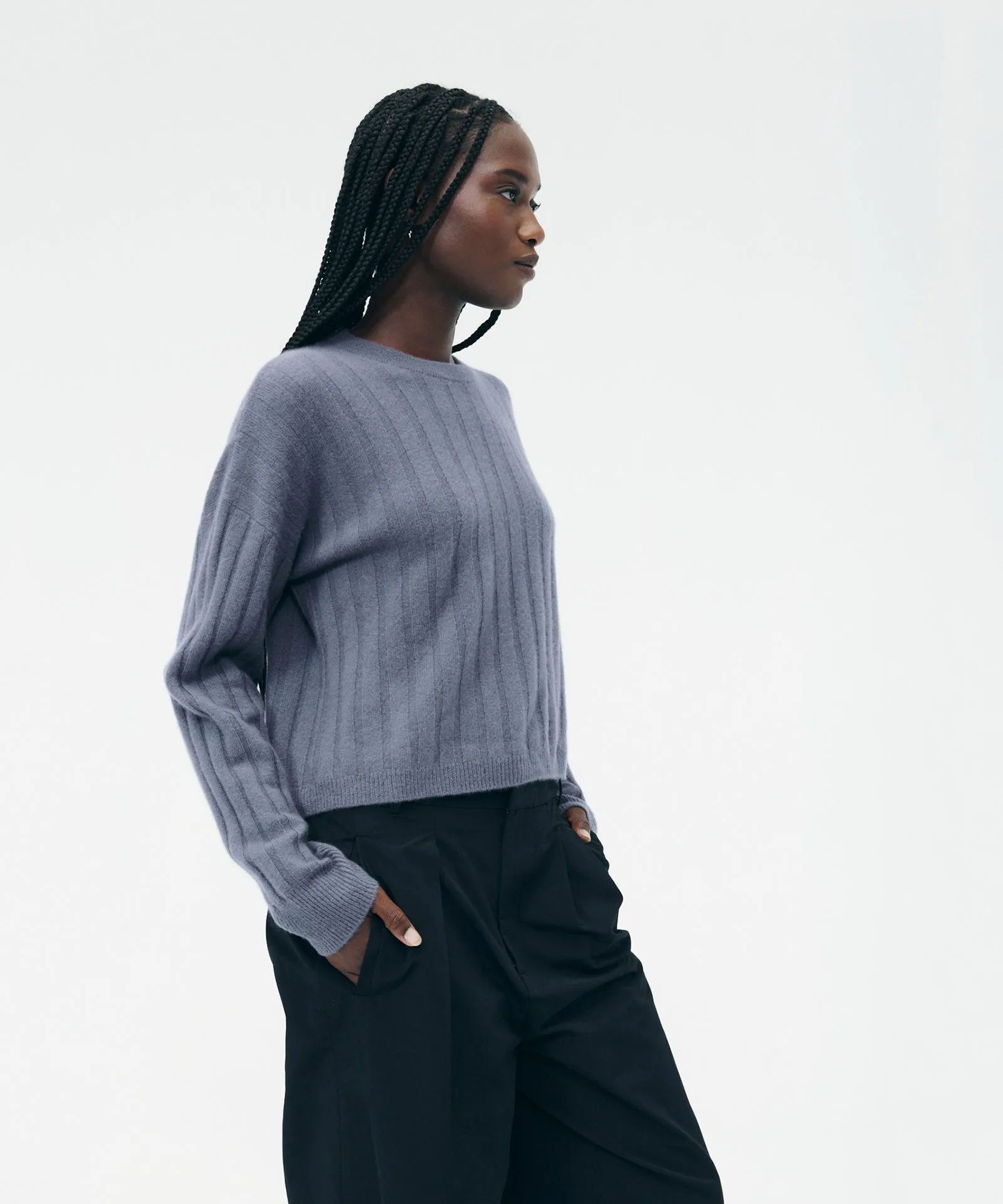 Lightweight Cashmere Ribbed Cropped Sweater