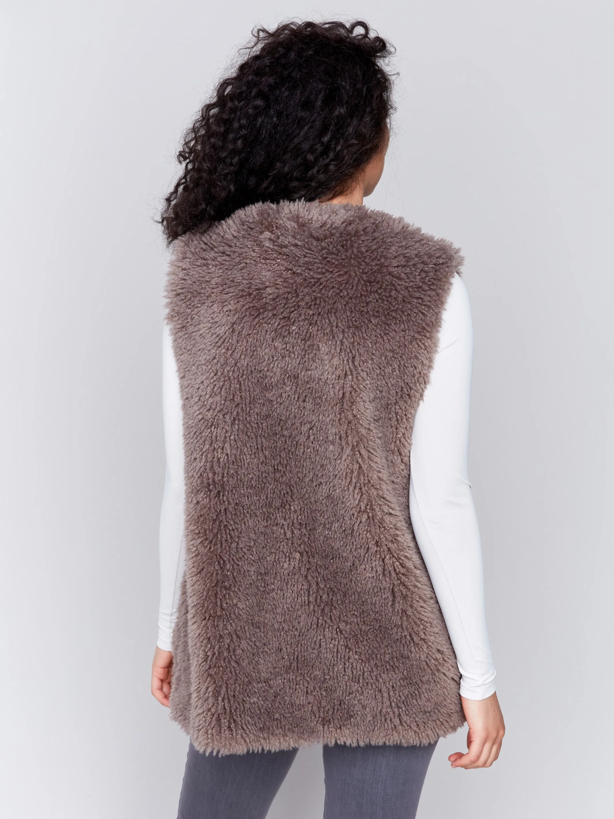 Long Faux Fur Vest - Taupe