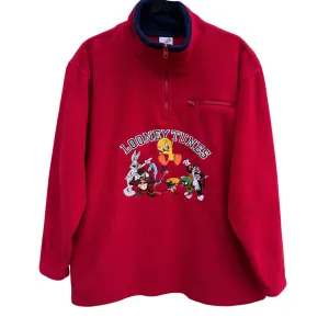 Looney Tunes Red Fleece Pullover Half-Zip Chest Pocket Fleece Unisex Sweatshirt