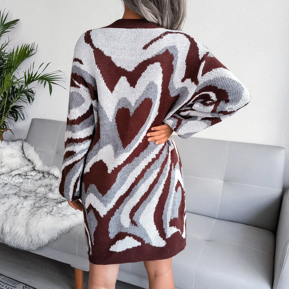 Love Sweater Crew Neck Knitted Dress Women Wholesale