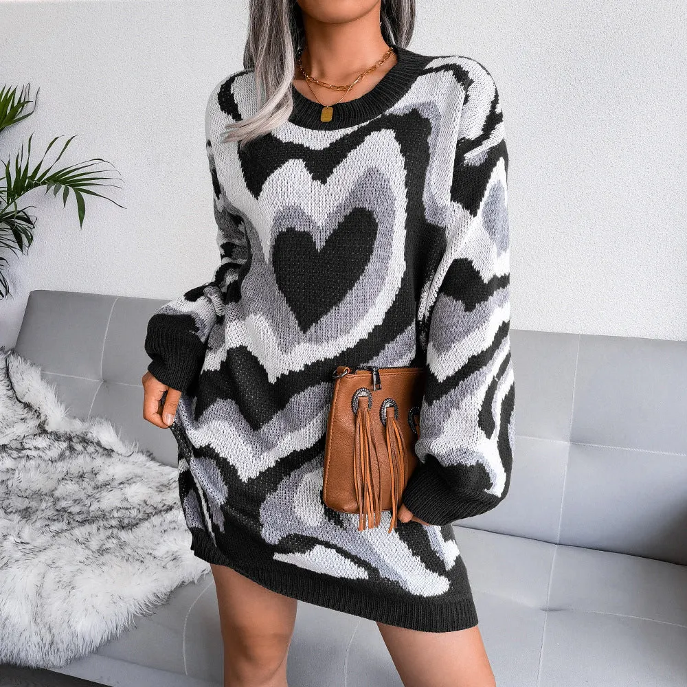 Love Sweater Crew Neck Knitted Dress Women Wholesale