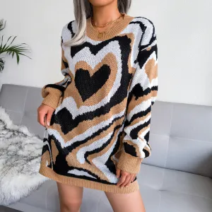 Love Sweater Crew Neck Knitted Dress Women Wholesale