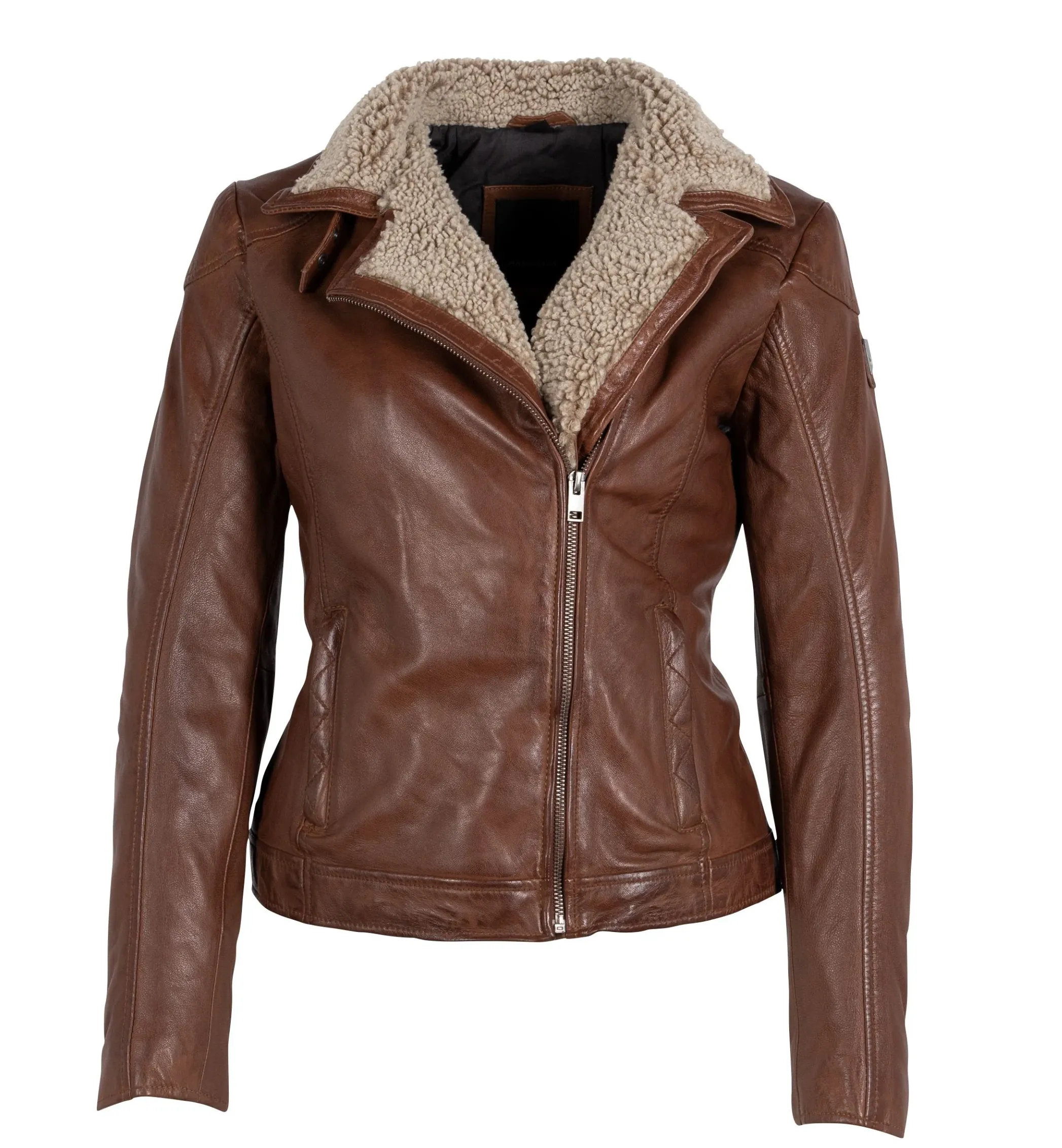 Mauritius - Jenja CF Woman's Leather Jacket with Shearling - DK Cognac