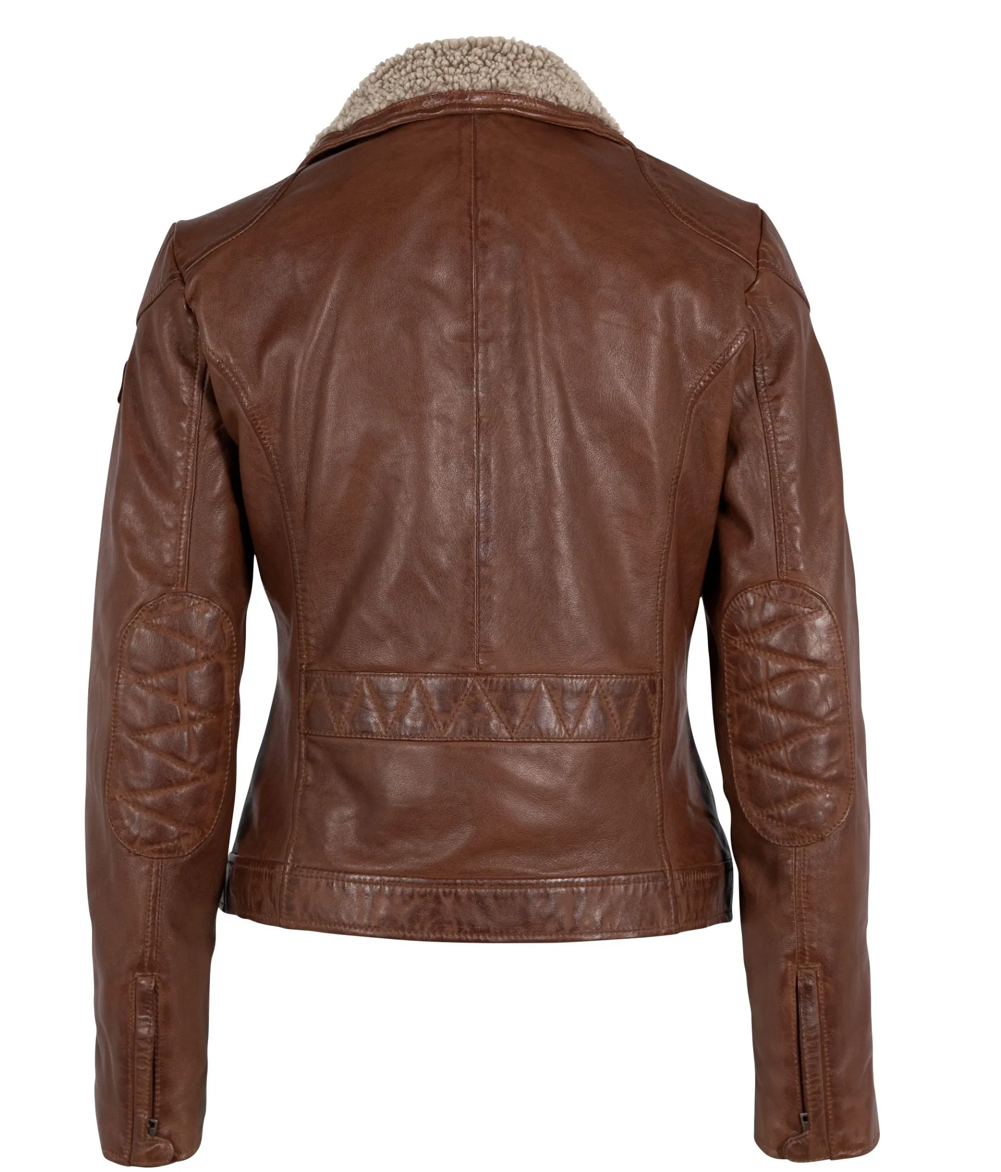 Mauritius - Jenja CF Woman's Leather Jacket with Shearling - DK Cognac