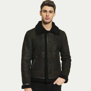 Men Aviator Dark Green Shearling Jacket