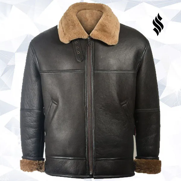 Men Black Aviator Shearling Jacket