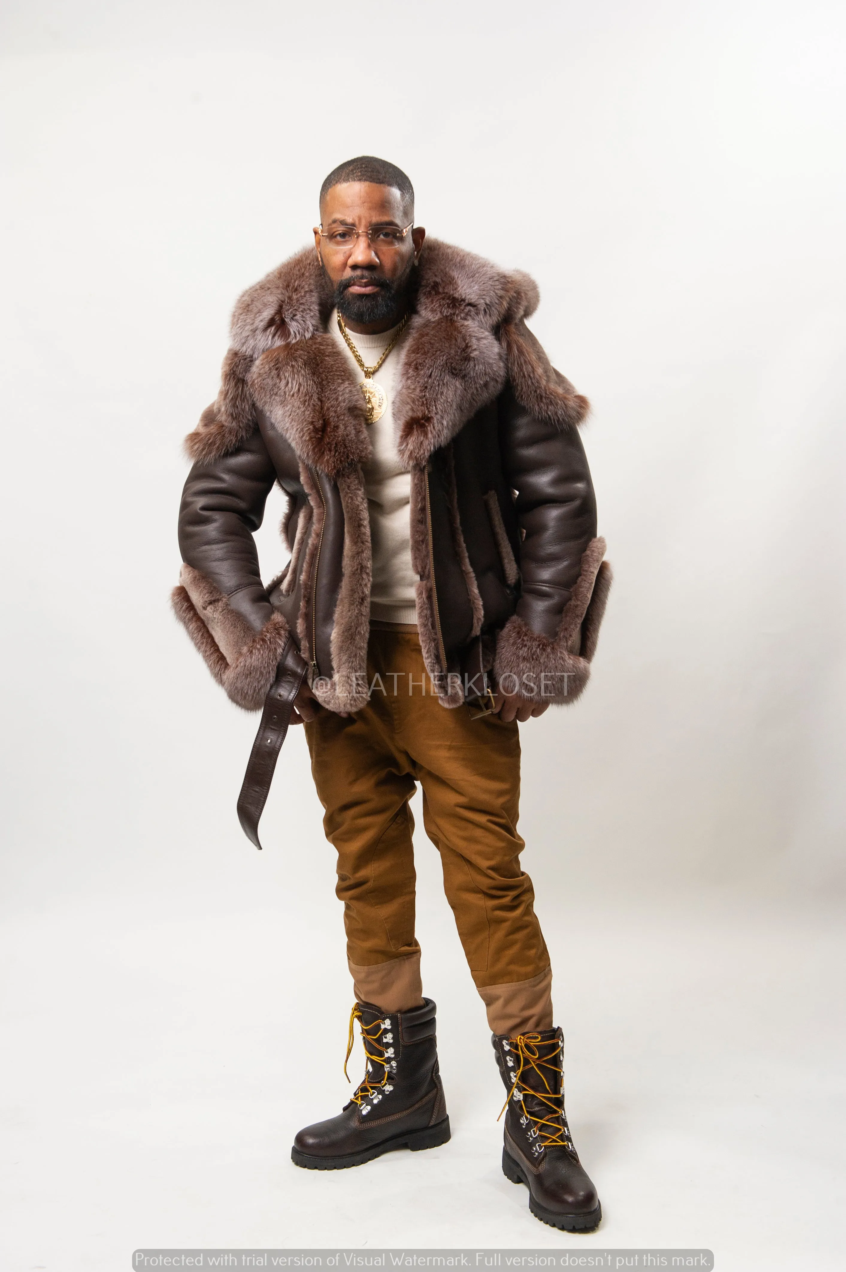 Men's Andre Shearling Biker With Fox [Chocolate]