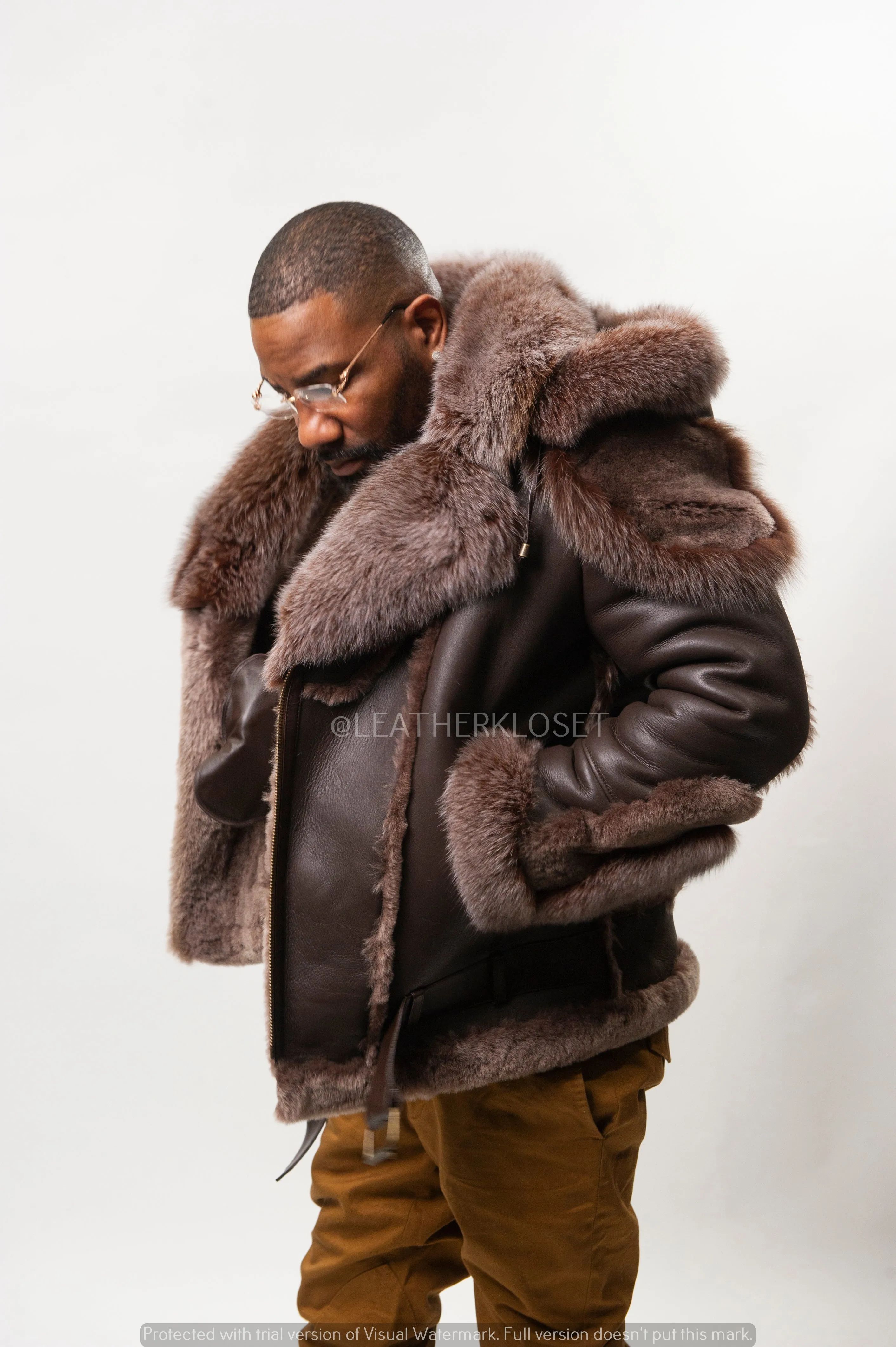 Men's Andre Shearling Biker With Fox [Chocolate]