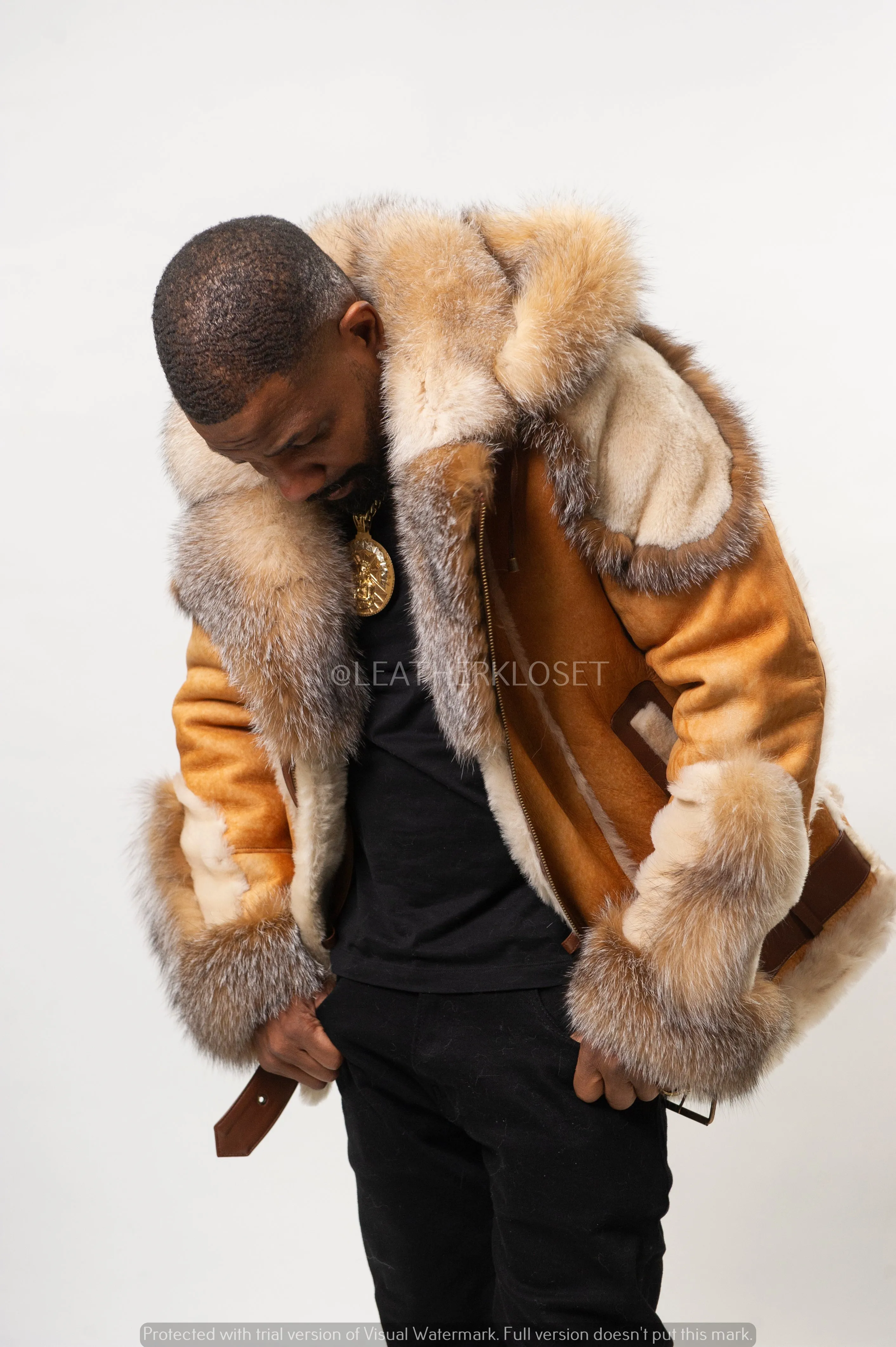 Men's Andre Shearling Biker With Fox [Rust]