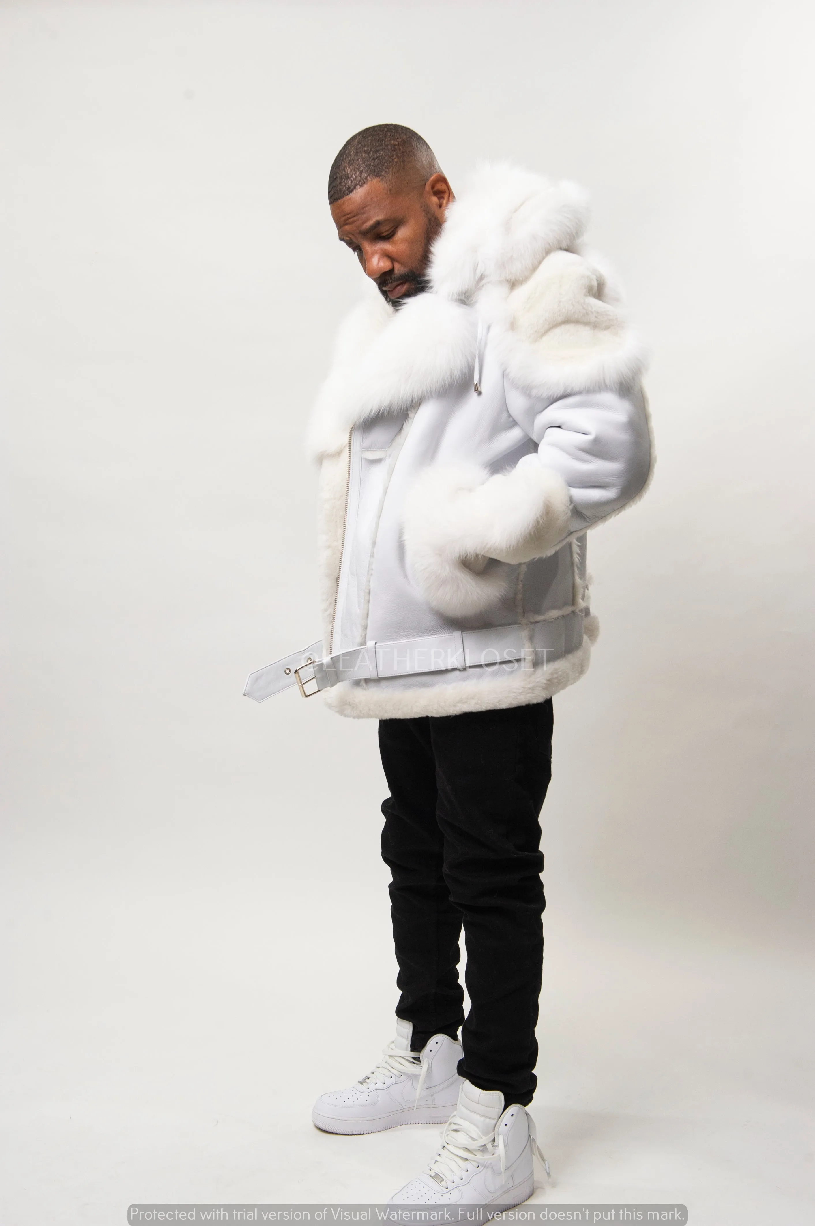 Men's Andre Shearling Biker With Fox [White/White]