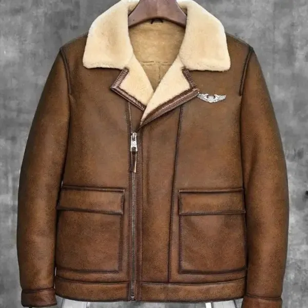 Men's B-6 Shearling Short Coat Sheepskin Bomber Jacket