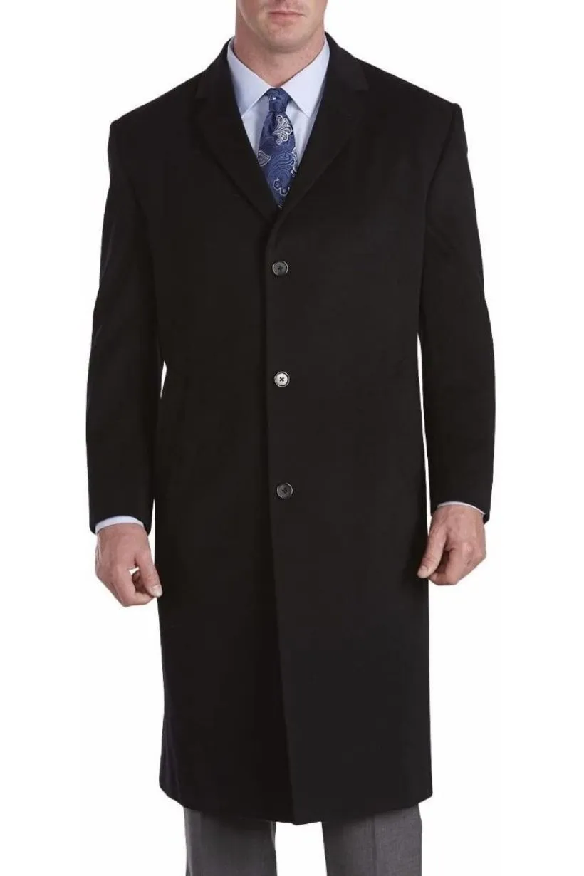 Men's Black Wool Winter Top Coat - 45" Length Overcoat