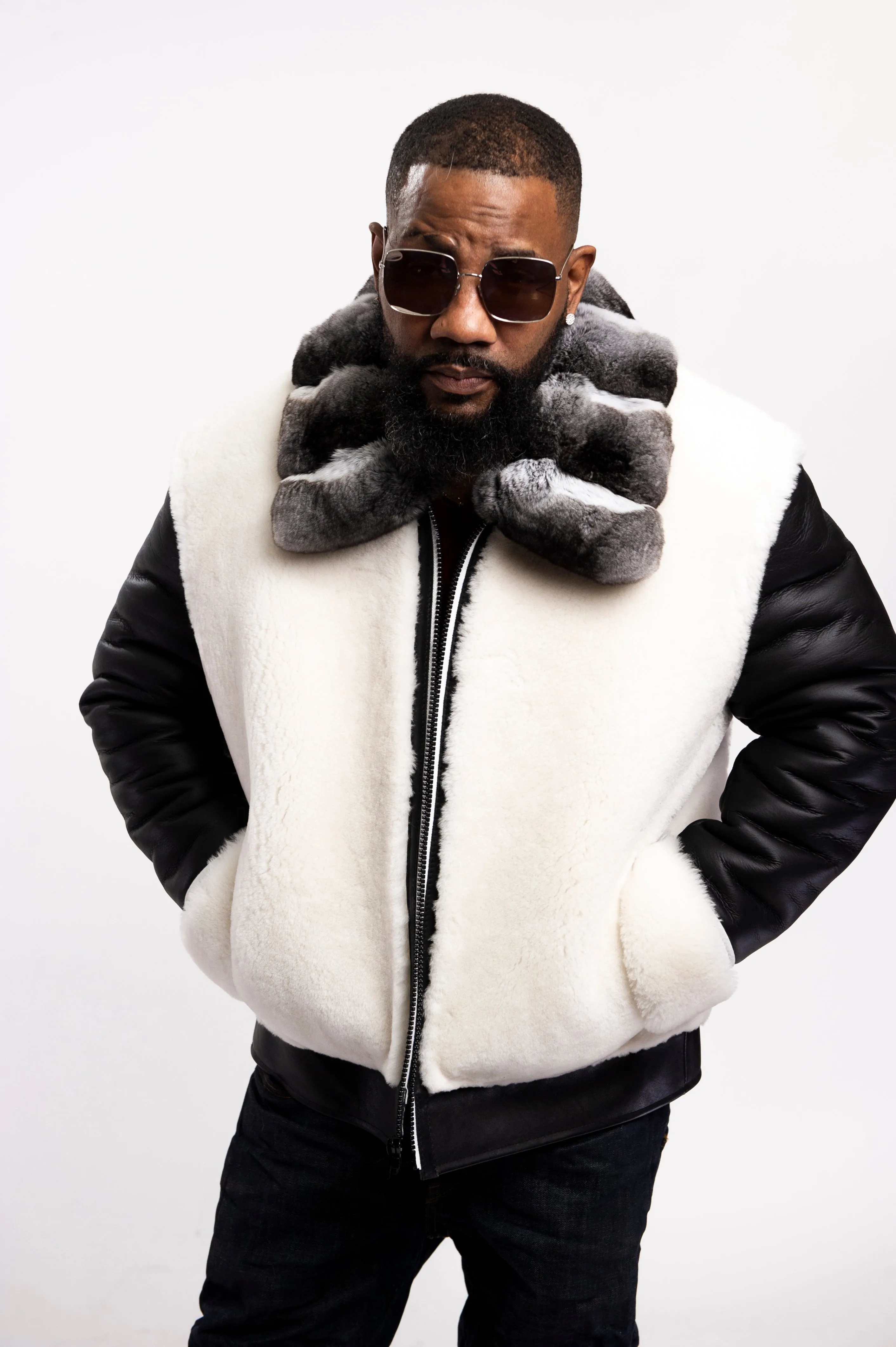 Men's Brooklyn Sheepskin Shearling With Chinchilla Collar [Black]