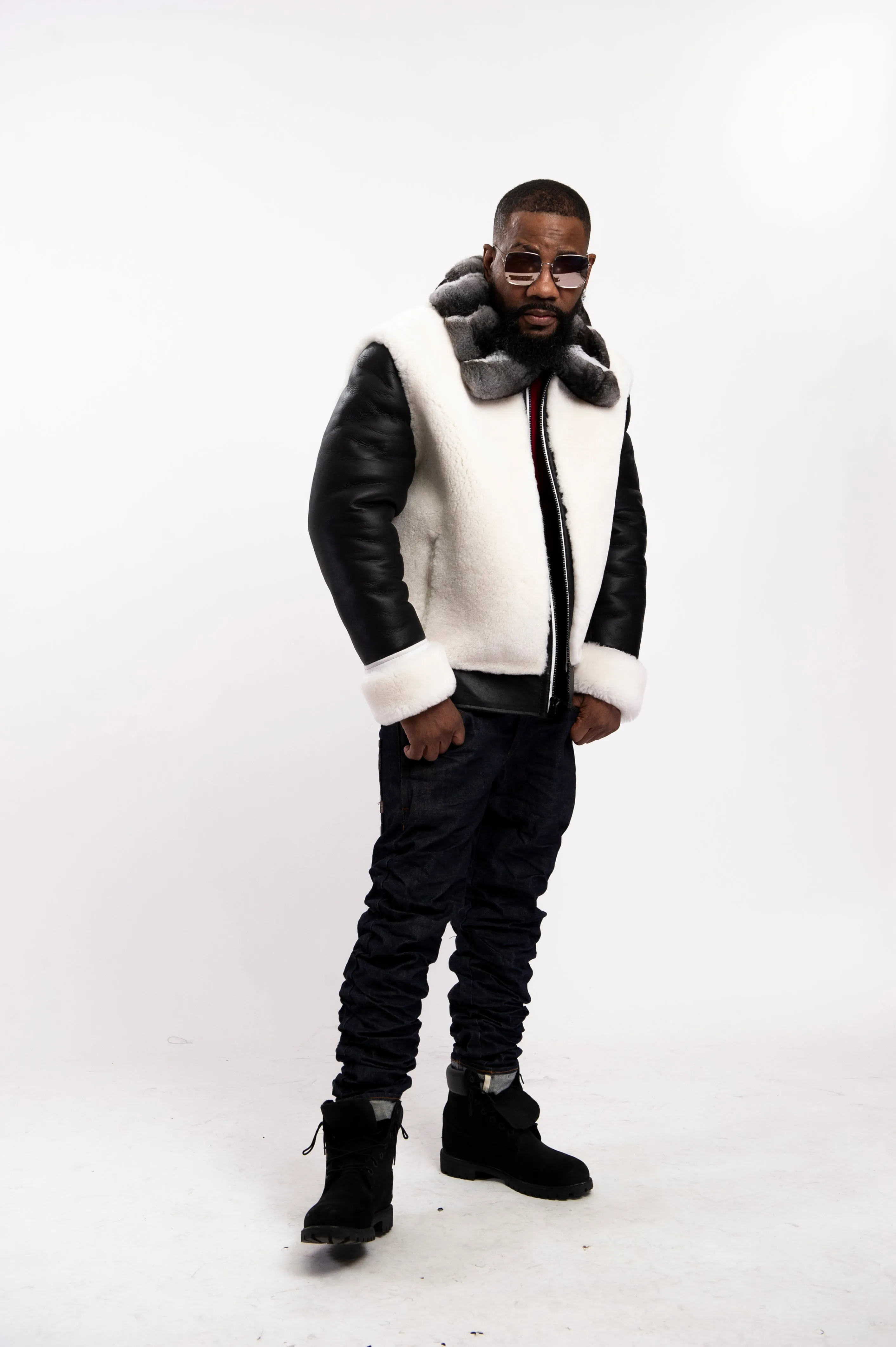 Men's Brooklyn Sheepskin Shearling With Chinchilla Collar [Black]