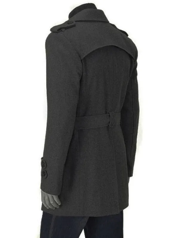 Men's Epaulet Double Breasted Woolen Blend Trench Coat