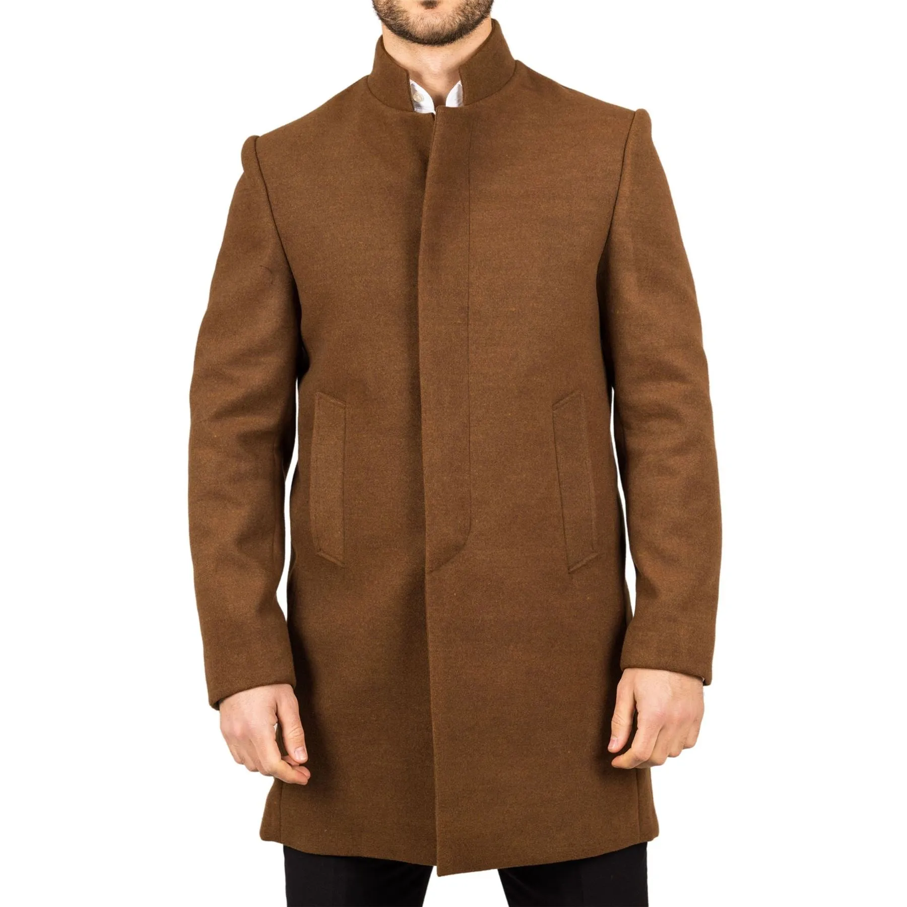 Men's Overcoat Stand Collar Wool Blend Classic Trench Coat Winter Jacket