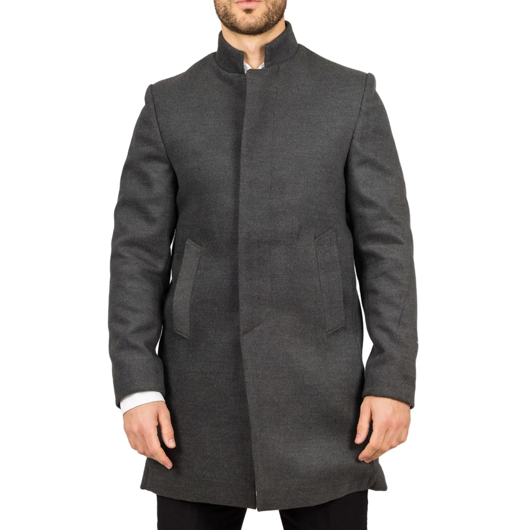 Men's Overcoat Stand Collar Wool Blend Classic Trench Coat Winter Jacket