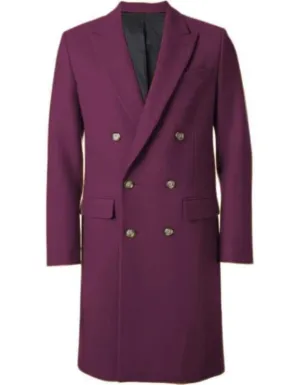 Mens Overcoat - Topcoat For Men - Winter Fabric - Men's Burgundy 44Inch Long Double Breasted Overcoat Winter Men's Topcoat Sale