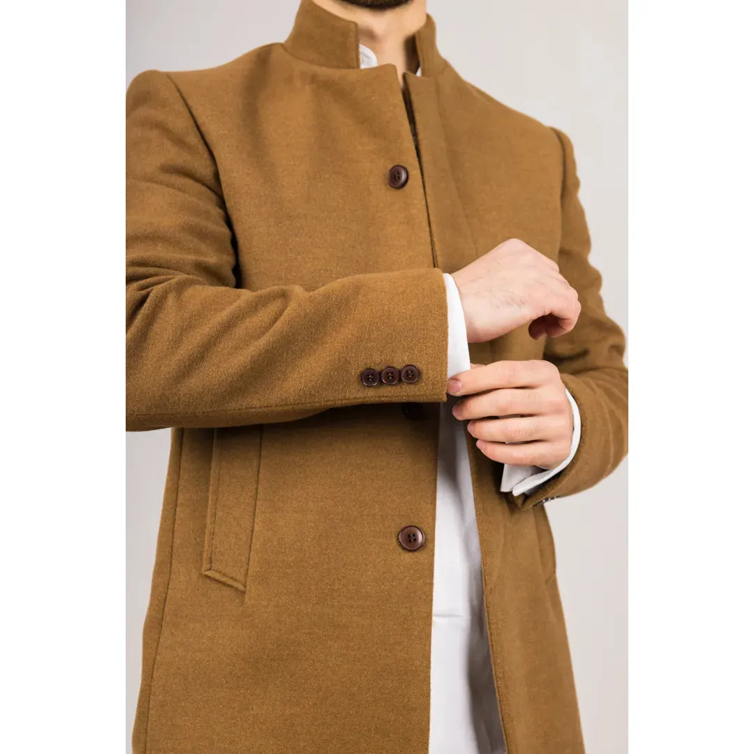 Men's Stand Collar Wool Blend Overcoat