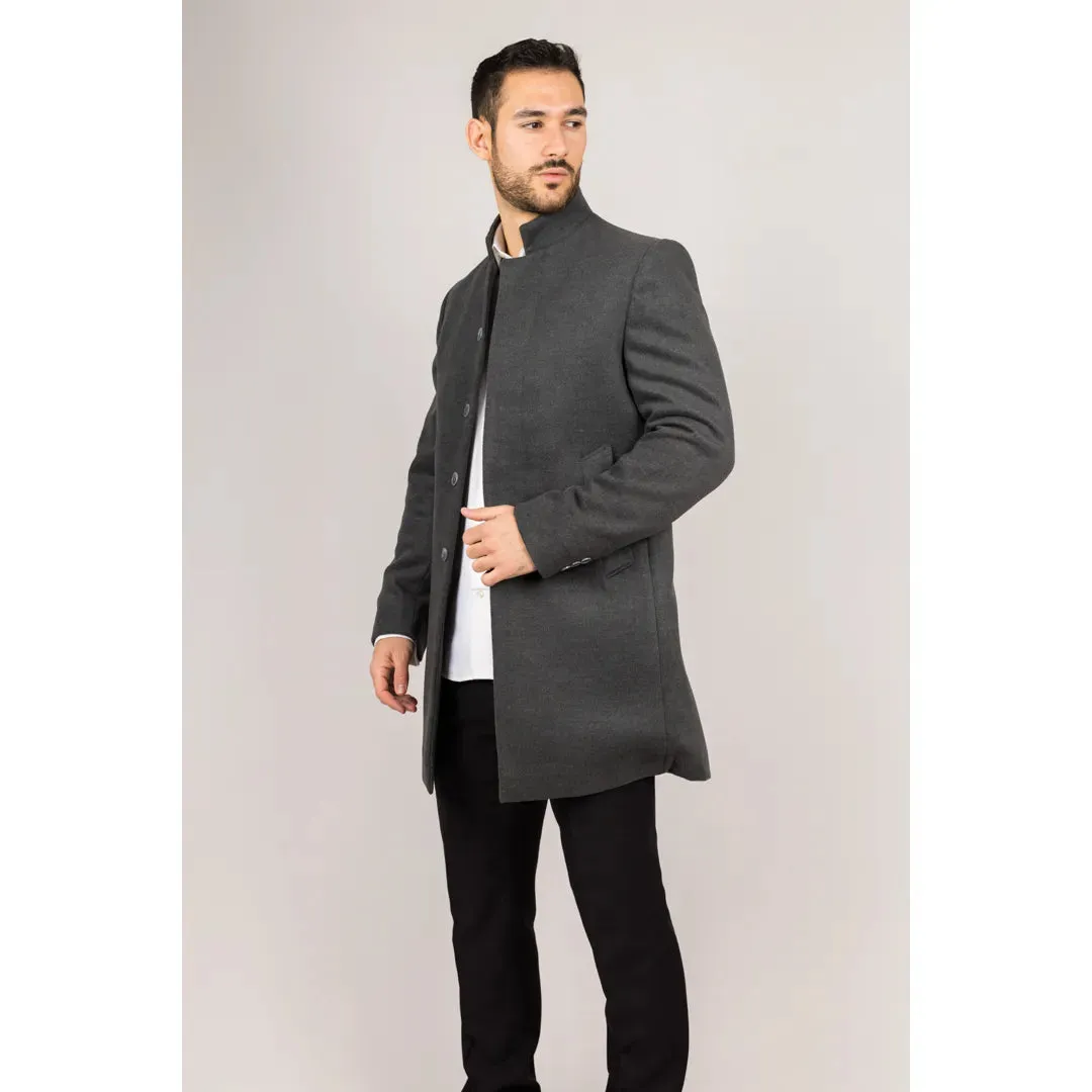 Men's Stand Collar Wool Blend Overcoat