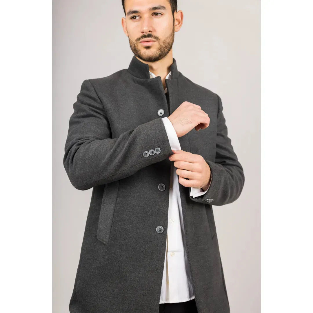 Men's Stand Collar Wool Blend Overcoat