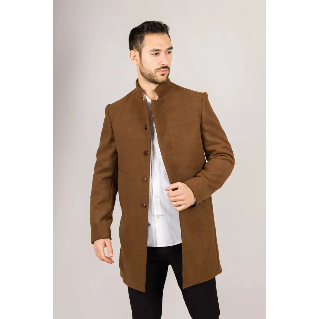 Men's Stand Collar Wool Blend Overcoat