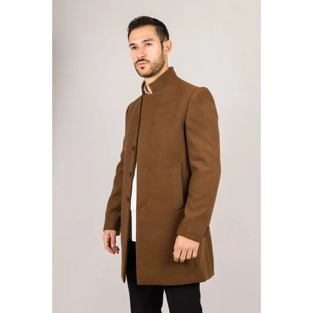 Men's Stand Collar Wool Blend Overcoat