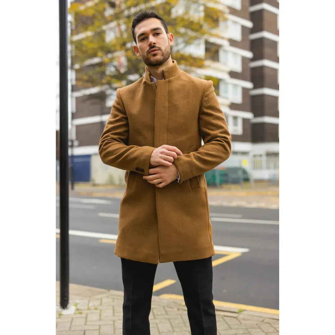 Men's Stand Collar Wool Blend Overcoat