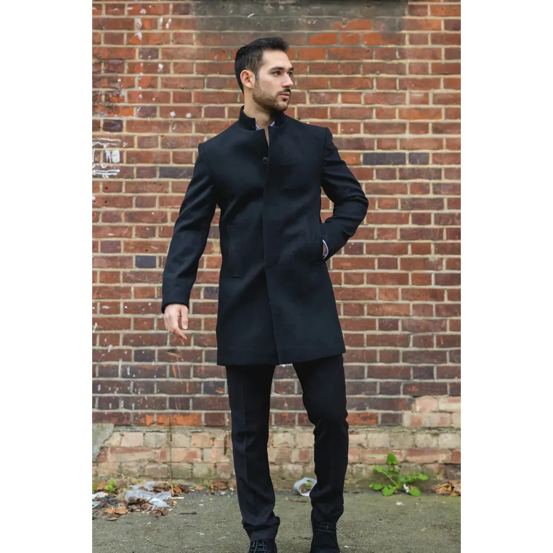 Men's Stand Collar Wool Blend Overcoat