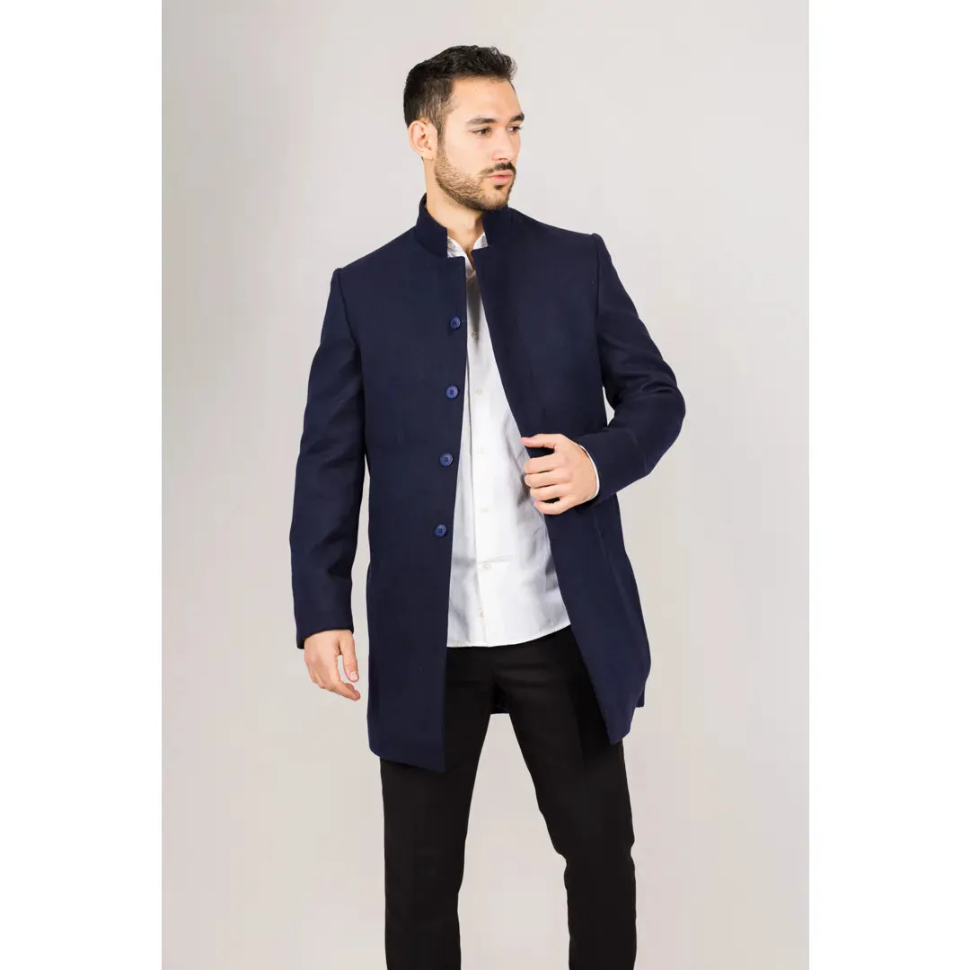 Men's Stand Collar Wool Blend Overcoat