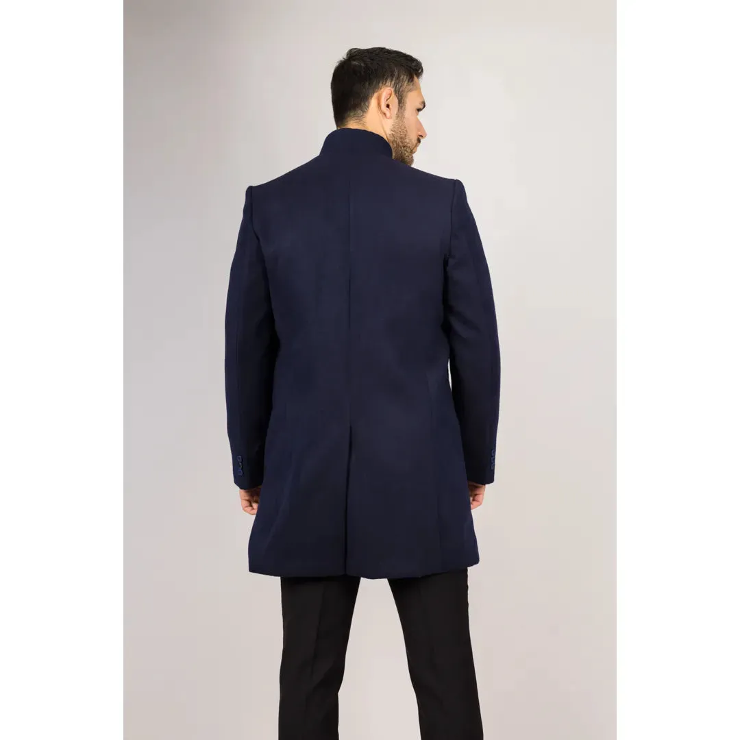 Men's Stand Collar Wool Blend Overcoat