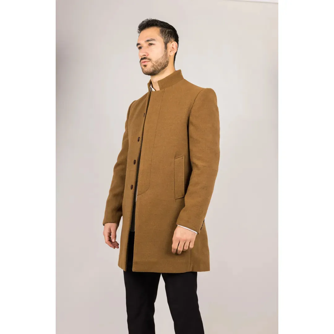 Men's Stand Collar Wool Blend Overcoat