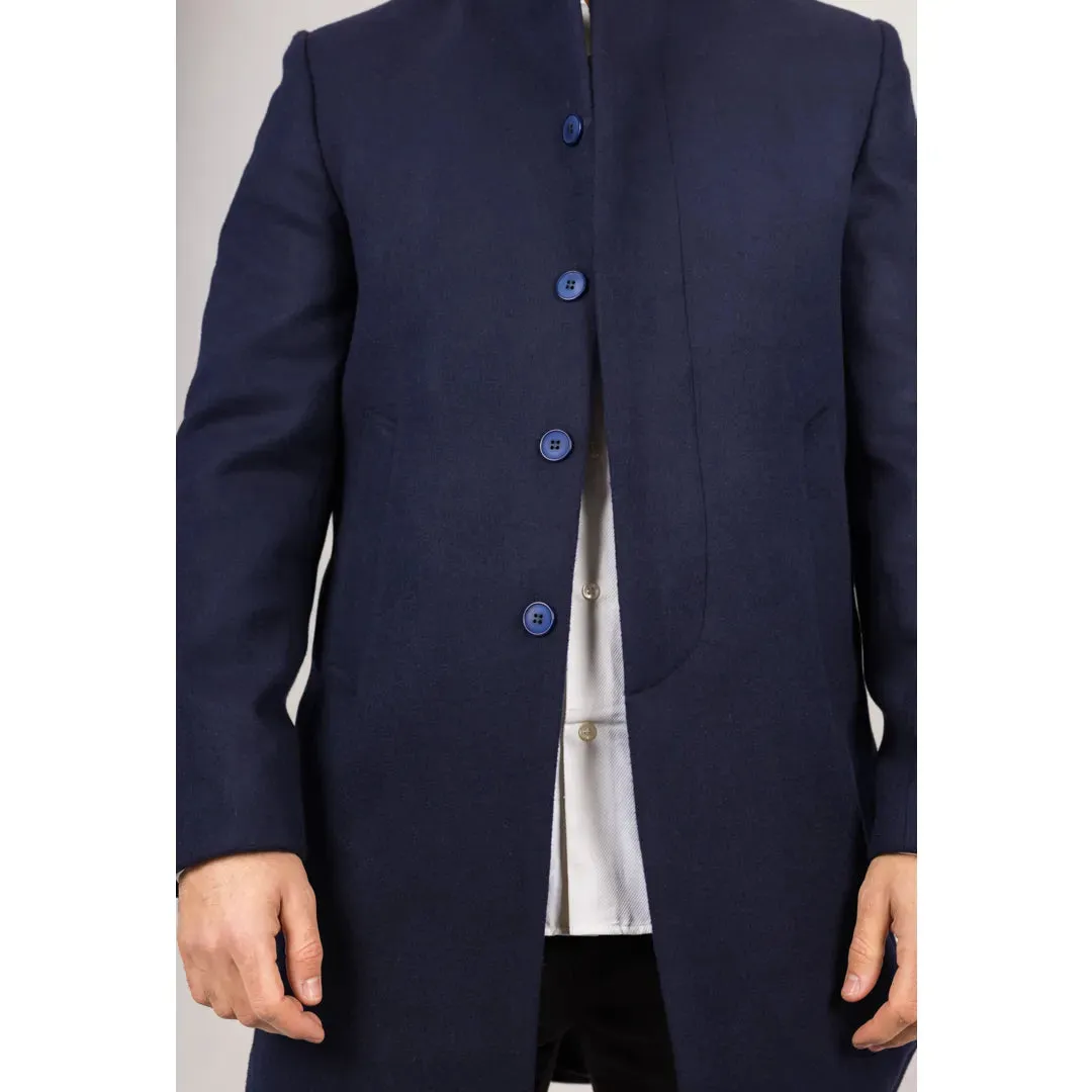 Men's Stand Collar Wool Blend Overcoat