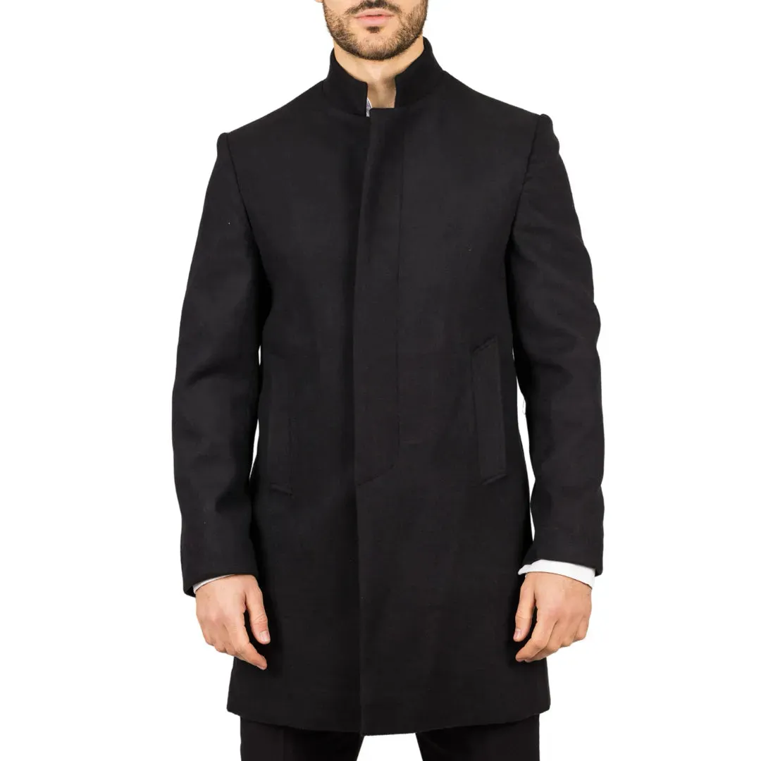 Men's Stand Collar Wool Blend Overcoat