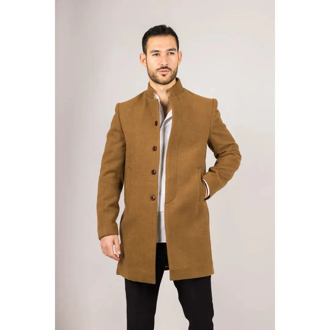 Men's Stand Collar Wool Blend Overcoat